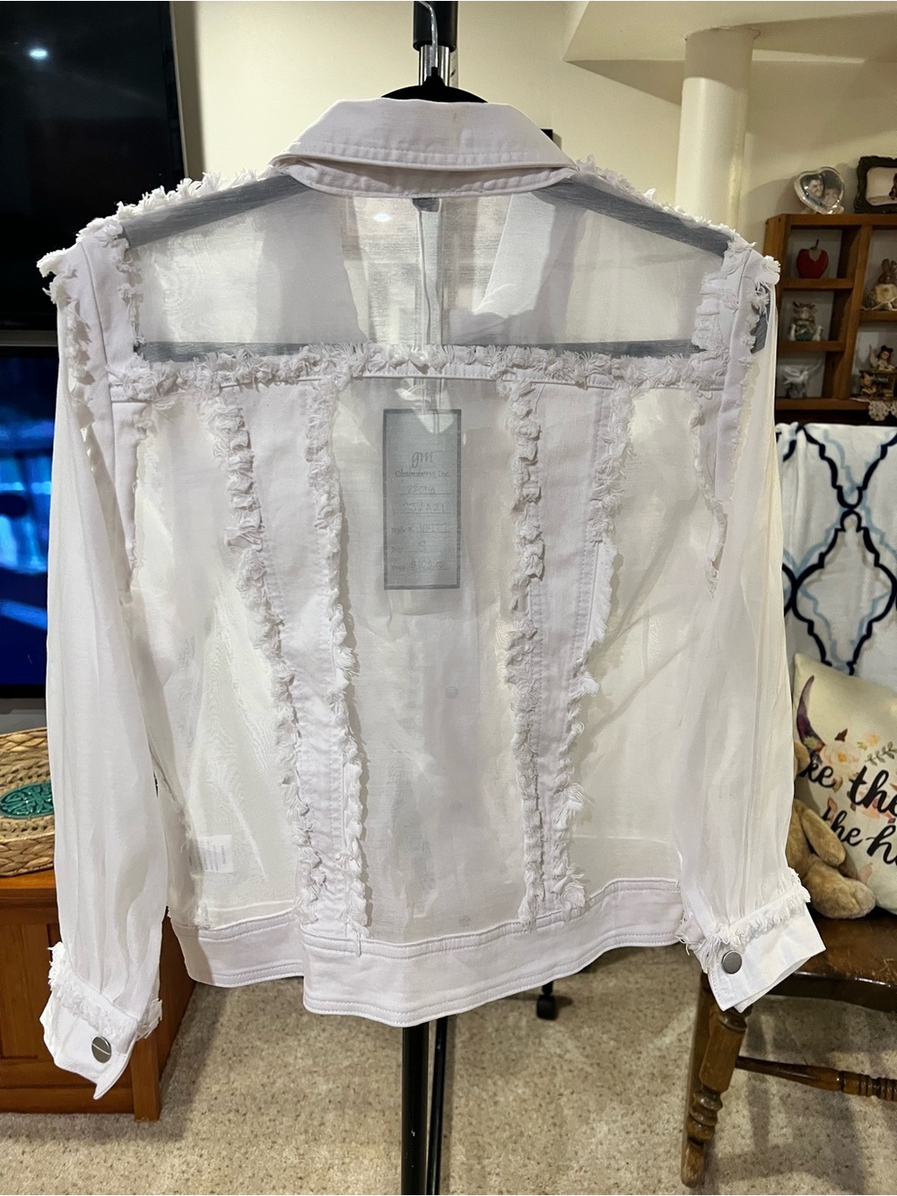 NWT AZI White Frayed Sheer Denim-Style Jacket $103 - Picture 3 of 10